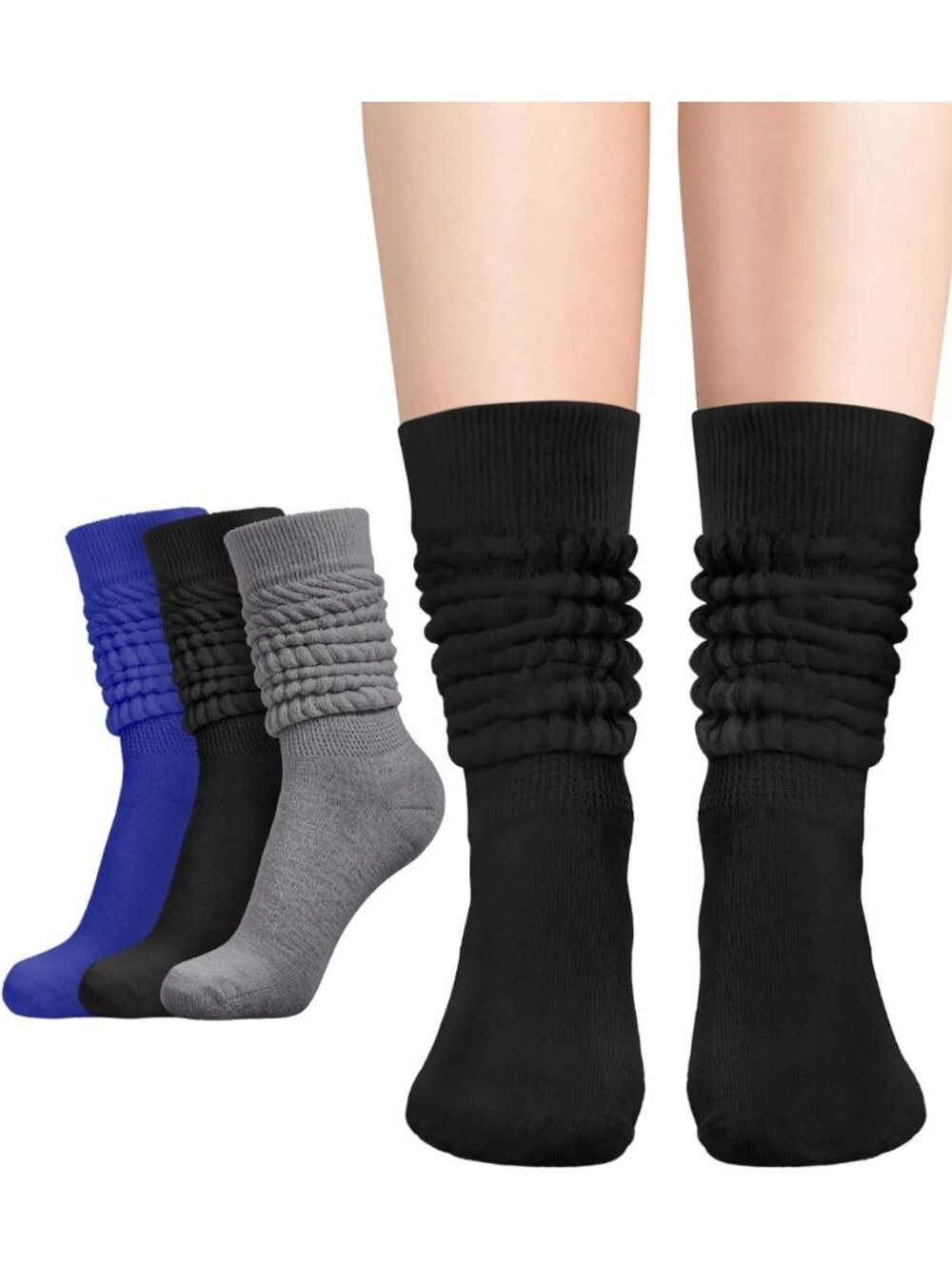 Cozy 3 Pairs Women's Slouch Socks - Knit Knee High Tube Scrunch Socks, Size 6-11